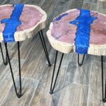 Dual Cedar Side Tables with Blue Epoxy